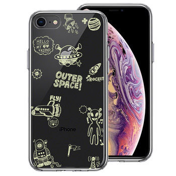 iPhone8 ケース クリア UFO 宇宙人 グリーン スマホケース 側面ソフト 背面ハード ハイブリッド-0