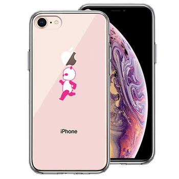 iPhone7 iPhone8 ケース クリア ピンク Panda パンダ 小走り スマホケース 側面ソフト 背面ハード ハイブリッド-0