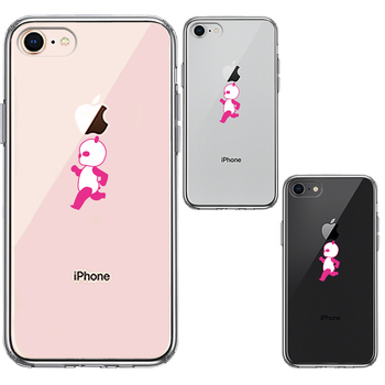 iPhone7 iPhone8 ケース クリア ピンク Panda パンダ 小走り スマホケース 側面ソフト 背面ハード ハイブリッド-1