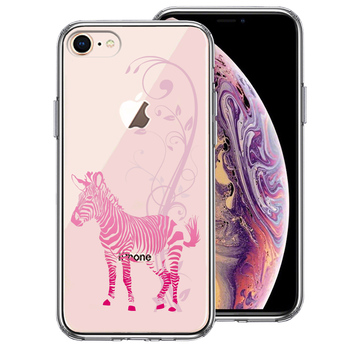 iPhone7 iPhone8 ケース クリア フローラル ゼブラ ピンク スマホケース 側面ソフト 背面ハード ハイブリッド-0