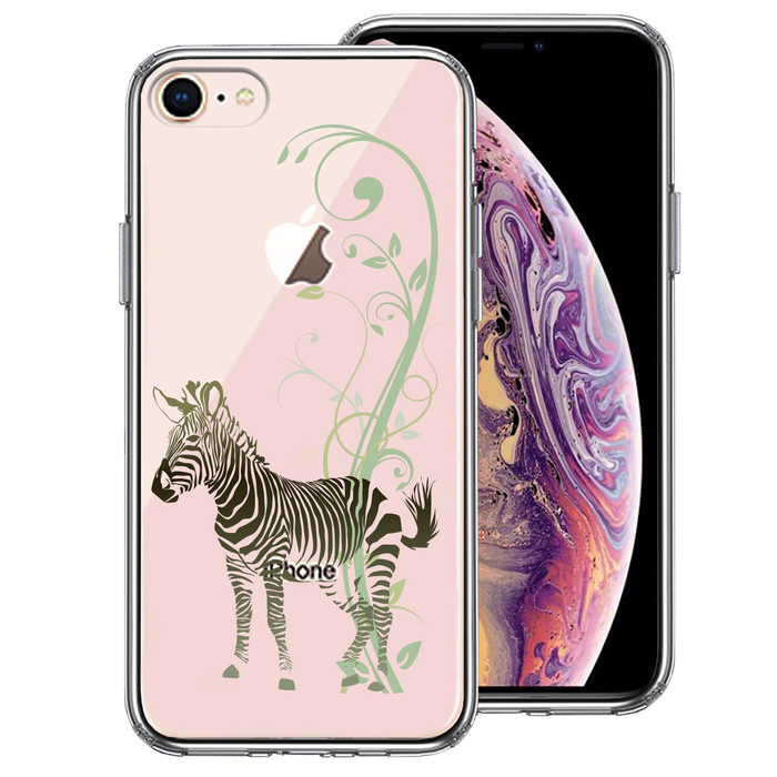 iPhone7 iPhone8 ケース クリア フローラル ゼブラ グリーン スマホケース 側面ソフト 背面ハード ハイブリッド-0