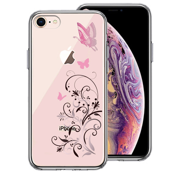 iPhone7 iPhone8 ケース クリア フローラル バタフライ ピンク スマホケース 側面ソフト 背面ハード ハイブリッド-0