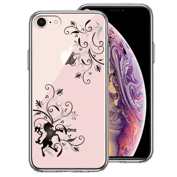 iPhone7 iPhone8 ケース クリア フローラル ユニコーン グレー スマホケース 側(cè)面ソフト 背面ハード ハイブリッド-0