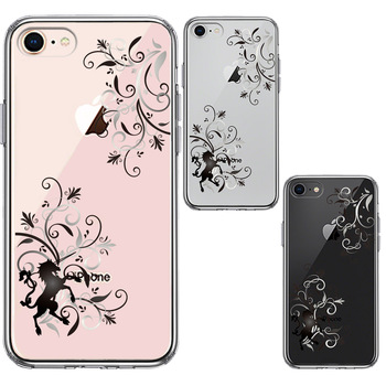 iPhone7 iPhone8 ケース クリア フローラル ユニコーン グレー スマホケース 側(cè)面ソフト 背面ハード ハイブリッド-1