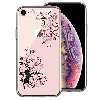 iPhone7 iPhone8 ケース クリア フローラル ユニコーン ピンク スマホケース 側面ソフト 背面ハード ハイブリッド-0