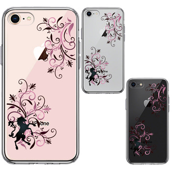 iPhone7 iPhone8 ケース クリア フローラル ユニコーン ピンク スマホケース 側面ソフト 背面ハード ハイブリッド-1