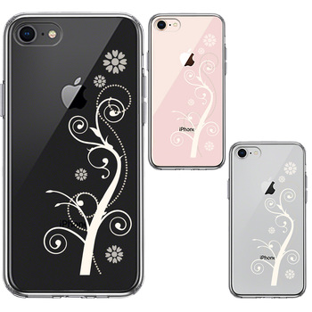 iPhone7 iPhone8 ケース クリア フローラル つる模様 ホワイト スマホケース 側面ソフト 背面ハード ハイブリッド-1