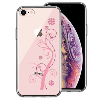 iPhone7 iPhone8 ケース クリア フローラル つる模様 ピンク スマホケース 側面ソフト 背面ハード ハイブリッド-0