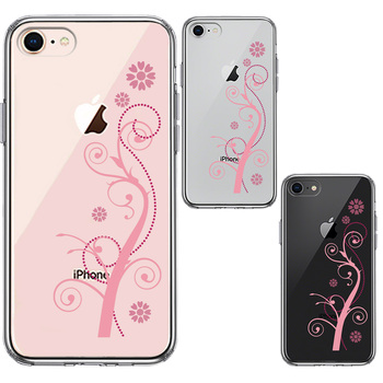 iPhone7 iPhone8 ケース クリア フローラル つる模様 ピンク スマホケース 側面ソフト 背面ハード ハイブリッド-1