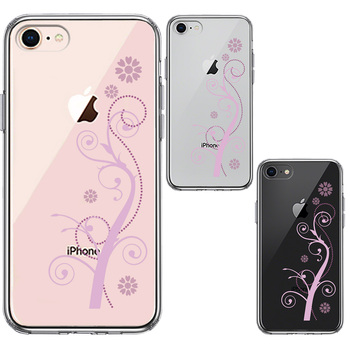 iPhone7 iPhone8 ケース クリア フローラル つる模様 パープル スマホケース 側面ソフト 背面ハード ハイブリッド-1