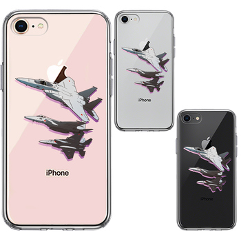 iPhone7 iPhone8 ケース クリア 戦闘機 F-15J 編隊飛行 ブレイク スマホケース 側面ソフト 背面ハード ハイブリッド-1