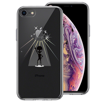 iPhone8 ケース クリア 宇宙人 フィーバー ブラック スマホケース 側面ソフト 背面ハード ハイブリッド-0