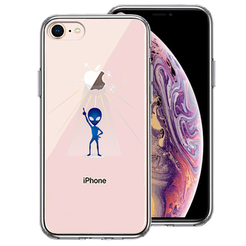 iPhone8 ケース クリア 宇宙人 フィーバー ブルー スマホケース 側面ソフト 背面ハード ハイブリッド-0