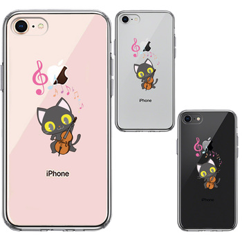 iPhone7 iPhone8 ケース クリア チェロ ねこ スマホケース 側面ソフト 背面ハード ハイブリッド-1