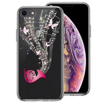iPhone7 iPhone8 ケース クリア ホルン 音符 スマホケース 側面ソフト 背面ハード ハイブリッド-0