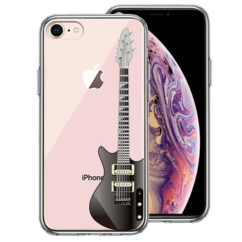 iPhone7 iPhone8 ケース クリア エレキギター 黒 スマホケース 側面ソフト 背面ハード ハイブリッド-0