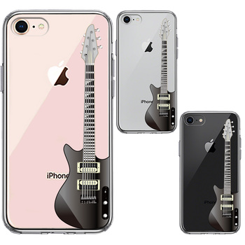 iPhone7 iPhone8 ケース クリア エレキギター 黒 スマホケース 側面ソフト 背面ハード ハイブリッド-1