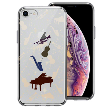 iPhone7 iPhone8 ケース クリア JAZZ 2 楽器 音符 スマホケース 側面ソフト 背面ハード ハイブリッド-0
