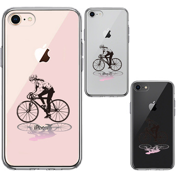 iPhone7 iPhone8 ケース クリア スポーツサイクリング 女子1 スマホケース 側面ソフト 背面ハード ハイブリッド-1