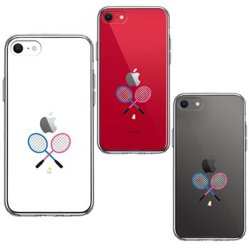 iPhoneSE ケース 第3世代 第2世代 クリア バドミントン ラケット 羽 シャトル スマホケース 側面ソフト 背面ハード ハイブリッド-1