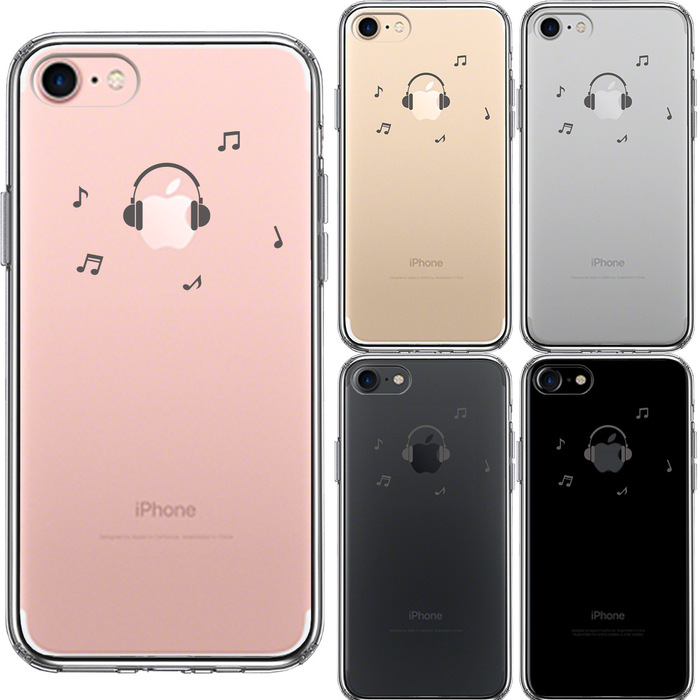 iPhone7 ケース クリア 音楽 music ヘッドフォン ヘッドホン グレー スマホケース 側面ソフト 背面ハード ハイブリッド-1