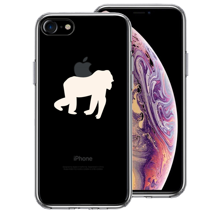 iPhone7 ケース クリア ゴリラ りんご 運搬中 ホワイト スマホケース 側面ソフト 背面ハード ハイブリッド-0