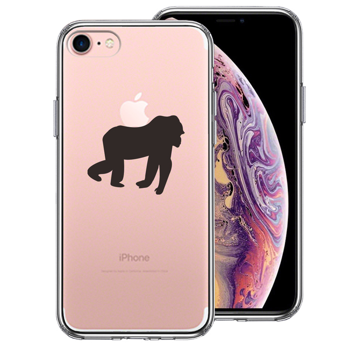iPhone7 ケース クリア ゴリラ りんご 運搬中 スマホケース 側面ソフト 背面ハード ハイブリッド-0