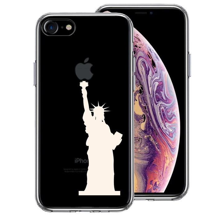 iPhone7 ケース クリア 自由の女神 ホワイト スマホケース 側面ソフト 背面ハード ハイブリッド-0