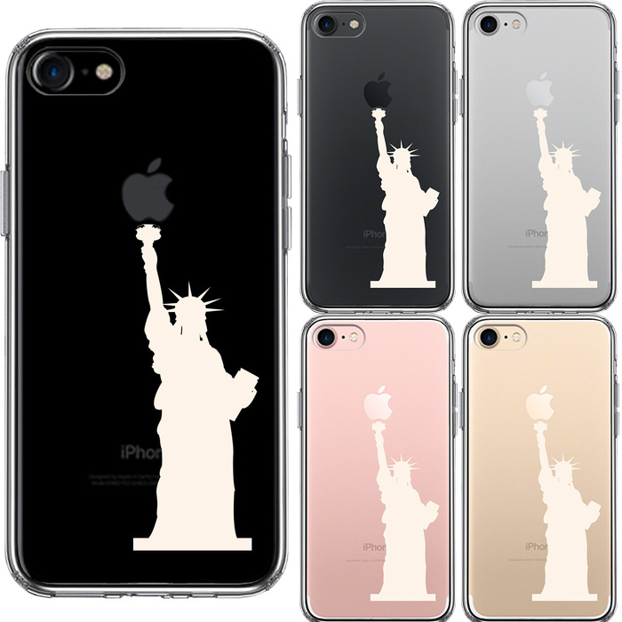 iPhone7 ケース クリア 自由の女神 ホワイト スマホケース 側面ソフト 背面ハード ハイブリッド-1