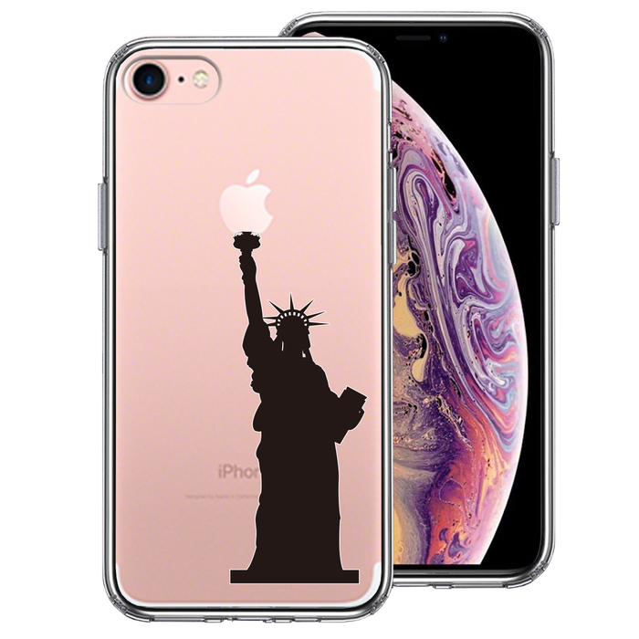 iPhone7 ケース クリア 自由の女神 スマホケース 側面ソフト 背面ハード ハイブリッド-0