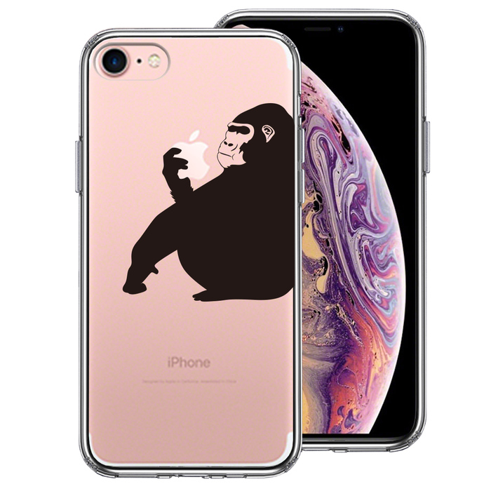 iPhone7 ケース クリア ゴリラ 動物 スマホケース 側面ソフト 背面ハード ハイブリッド-0