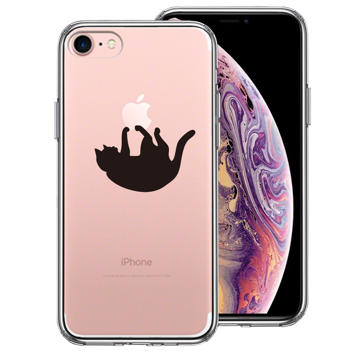 iPhone7 ケース クリア ぶらさがりネコ スマホケース 側(cè)面ソフト 背面ハード ハイブリッド-0