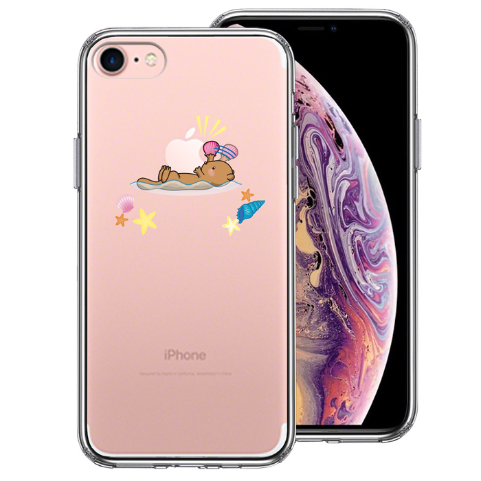 iPhone7 ケース クリア ラッコ アップル 食事 スマホケース 側面ソフト 背面ハード ハイブリッド-0