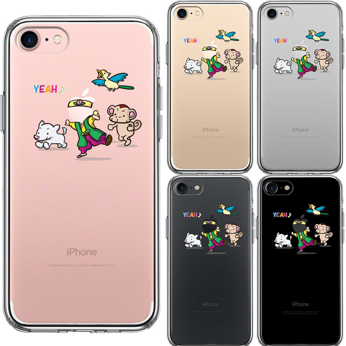 iPhone7 ケース クリア 桃太郎 パーティー 軍団 スマホケース 側面ソフト 背面ハード ハイブリッド-1