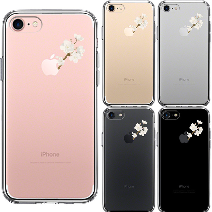 iPhone7 ケース クリア りんご に 桜 スマホケース 側面ソフト 背面ハード ハイブリッド-1