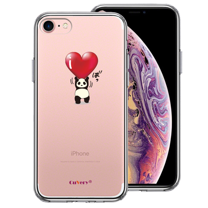 iPhone7 ケース クリア パンダ ハート 重量挙げ 努力感 スマホケース 側面ソフト 背面ハード ハイブリッド-0
