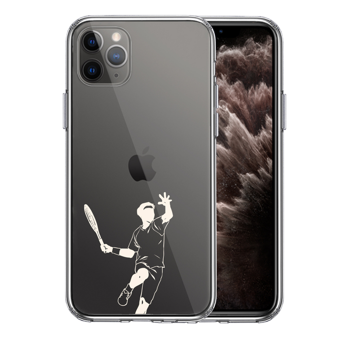 iPhone11pro ケース クリアテニス ホワイト スマホケース 側面ソフト 背面ハード ハイブリッド-0