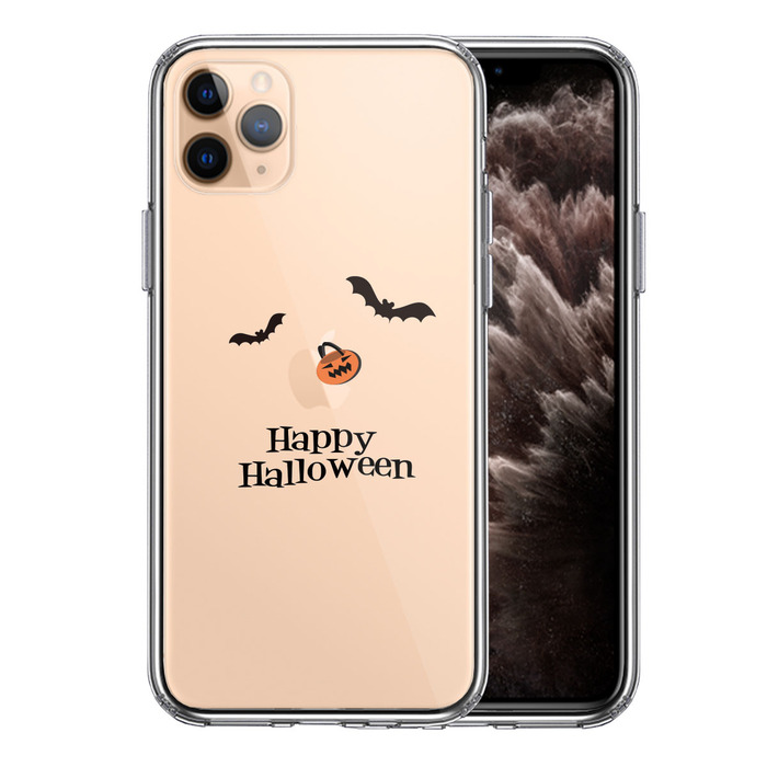 iPhone11pro ケース クリア ハロウィン halloween コウモリ スマホケース 側面ソフト 背面ハード ハイブリッド-0