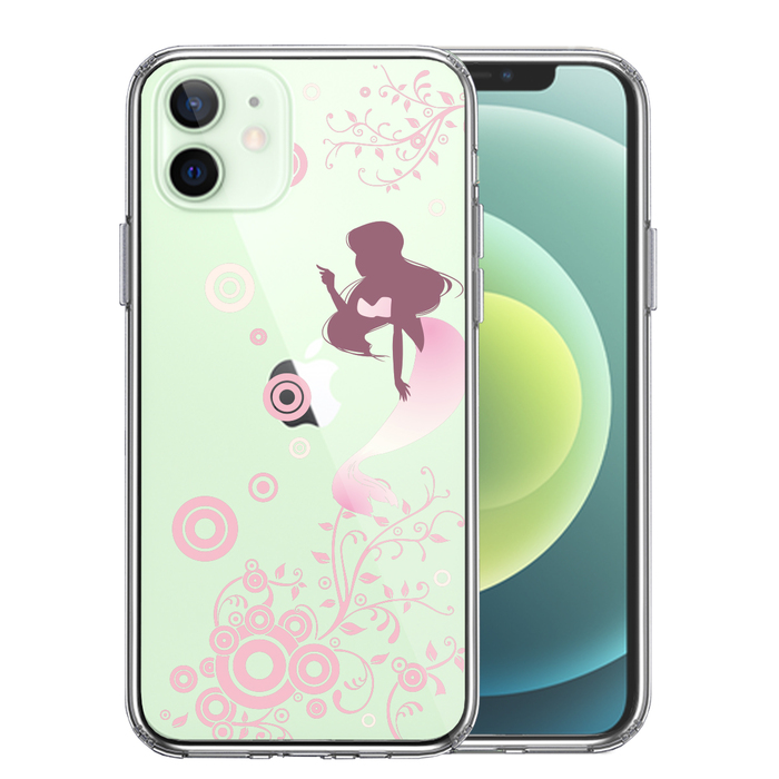 iPhone12 ケース クリア マーメイド 人魚姫 ピンク スマホケース 側面ソフト 背面ハード ハイブリッド-0