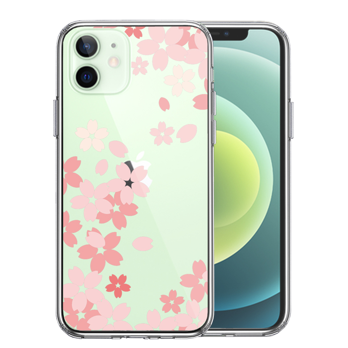 iPhone12 ケース クリア 桜 スマホケース 側面ソフト 背面ハード ハイブリッド-0