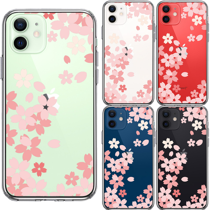 iPhone12 ケース クリア 桜 スマホケース 側面ソフト 背面ハード ハイブリッド-1