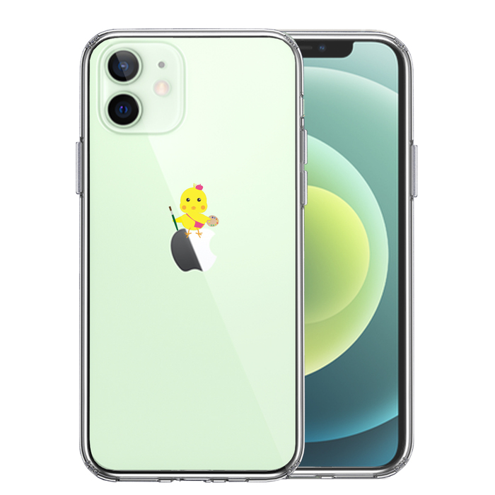 iPhone12 ケース クリア ひよこ 雛 絵描き 画伯 スマホケース 側面ソフト 背面ハード ハイブリッド-0