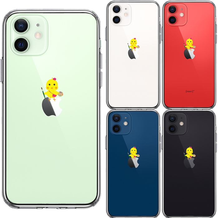iPhone12 ケース クリア ひよこ 雛 絵描き 画伯 スマホケース 側面ソフト 背面ハード ハイブリッド-1