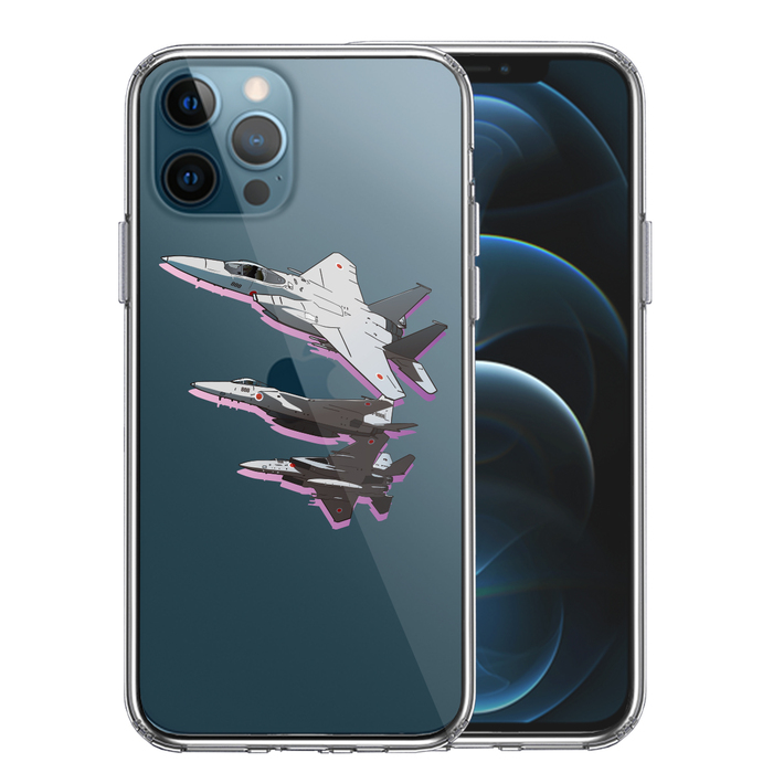 iPhone12Pro ケース クリア 戦闘機 F-15J 編隊飛行 ブレイク スマホケース 側面ソフト 背面ハード ハイブリッド-0