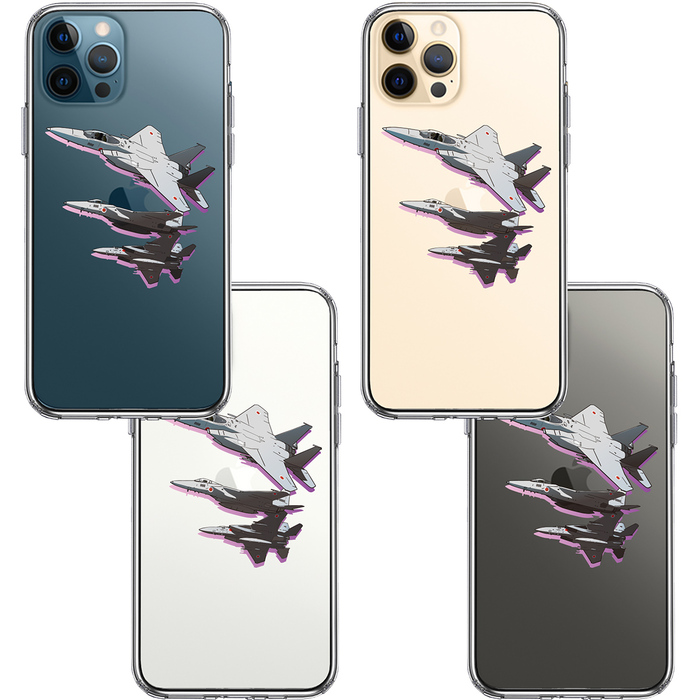 iPhone12Pro ケース クリア 戦闘機 F-15J 編隊飛行 ブレイク スマホケース 側面ソフト 背面ハード ハイブリッド-1