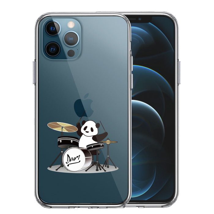 iPhone12Pro ケース クリアドラム パンダ スマホケース 側面ソフト 背面ハード ハイブリッド-0