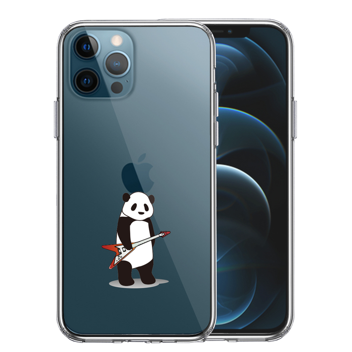 iPhone12Pro ケース クリア エレキギター パンダ スマホケース 側面ソフト 背面ハード ハイブリッド-0