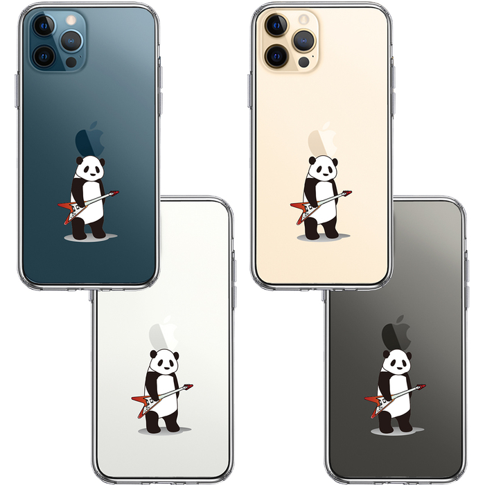 iPhone12Pro ケース クリア エレキギター パンダ スマホケース 側面ソフト 背面ハード ハイブリッド-1