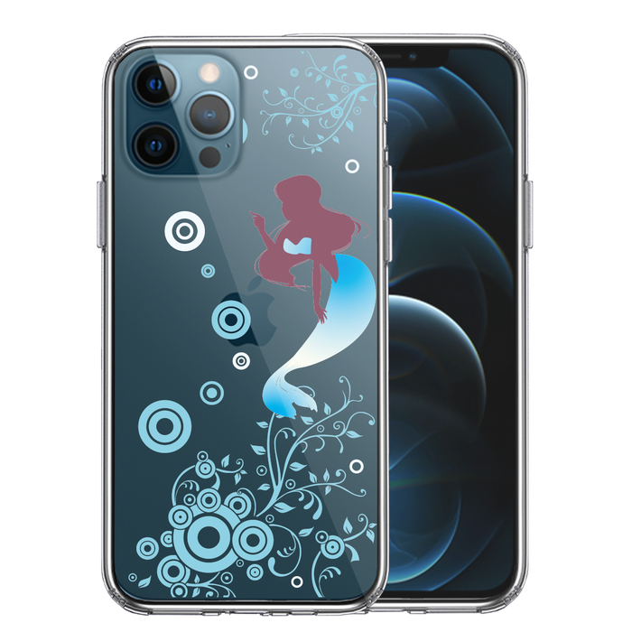 iPhone12Pro ケース クリア マーメイド 人魚姫 ブルー スマホケース 側面ソフト 背面ハード ハイブリッド-0