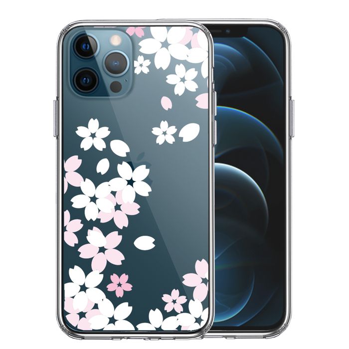 iPhone12Pro ケース クリア 桜 ホワイト スマホケース 側面ソフト 背面ハード ハイブリッド-0
